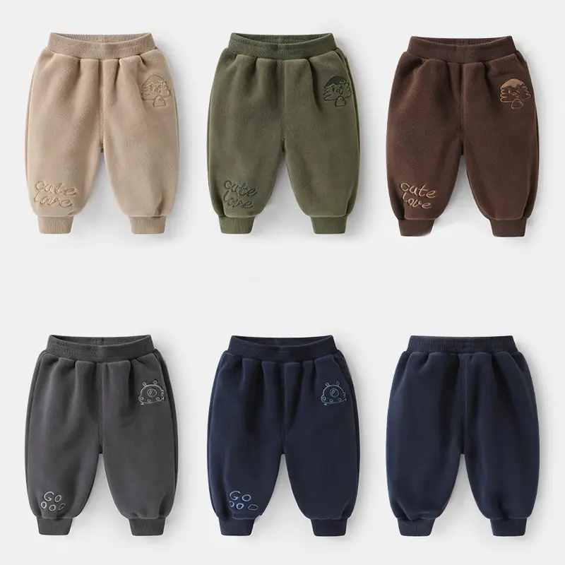 Quần dài chất nhung lông lót lông siêu mịn thêu hình cute cho bé trai và gái hàng QC - QN13 7