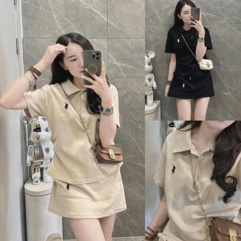 Set áo polo thêu ngựa mix chân váy chữ A  set áo bộ nữ cài cúc phối chân váy ngắn có túi style trẻ trung B345 HANASU 8