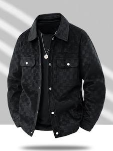 Chaqueta de cuero de gamuza a cuadros para hombre, elegante y cómoda, suelta, cálida y a prueba de viento para actividades al aire libre, perfecta para otoño e invierno, ideal para uso casual