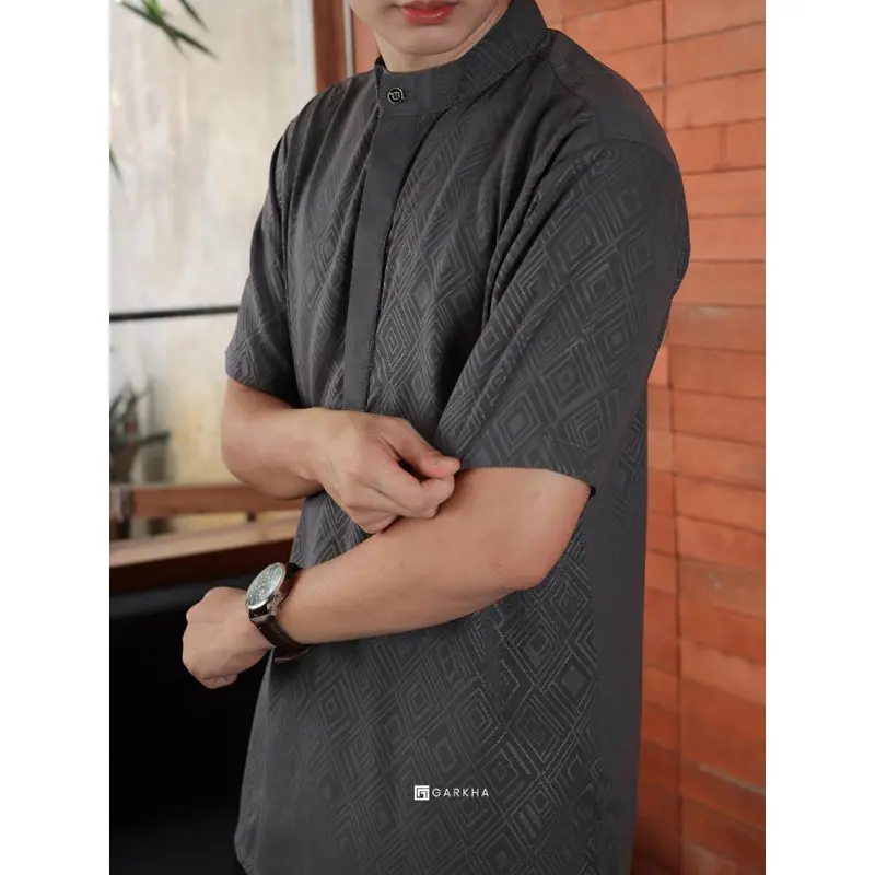 GARKHA Koko Kurta Embos Ethnic Modern Exclusive Cotton Premium Motif Lengan Pendek Thobe Muslim Pria 3