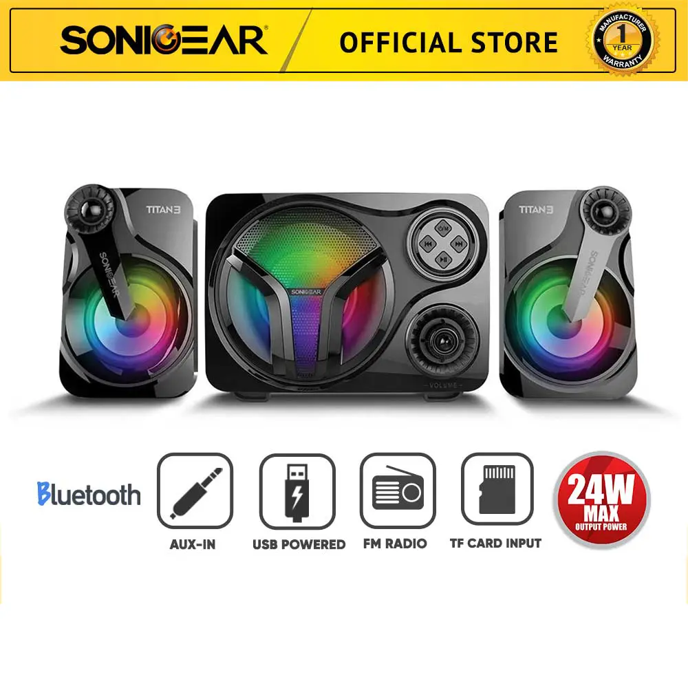 [COD]SonicGear Titan 3 BTMI / iOX 3 USB Bluetooth Portable Music Synchronized Light Display Speaker | 24 Watts Powerful Audio Button Speakers