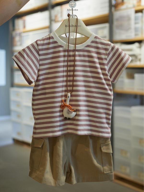 Áo Phông Cộc Tay Kẻ Ngang Cotton Mềm Mại Cho Bé - Bibibobo 1