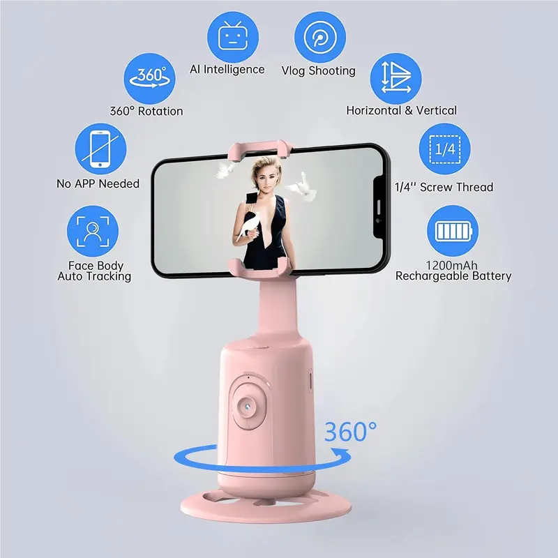 360° Rotation Smart Auto Face Tracking Tripod Holder, Portable Cellphone Holder for Live Vlog Streaming Video, Smartphone Support, Selfie Tools, Men's Gadgets, Selfie Accessories, Phone Camera Mount 5