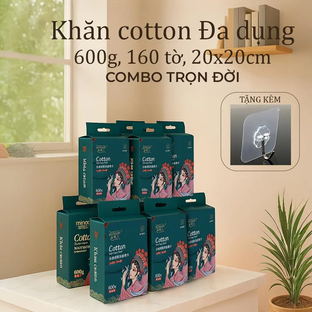 [Combo 10 Túi Lớn] Khăn Lau Mặt, Tẩy Trang, Lau Đa Năng Cotton MINAIER Túi Xanh Lá 20X20cm 600gr