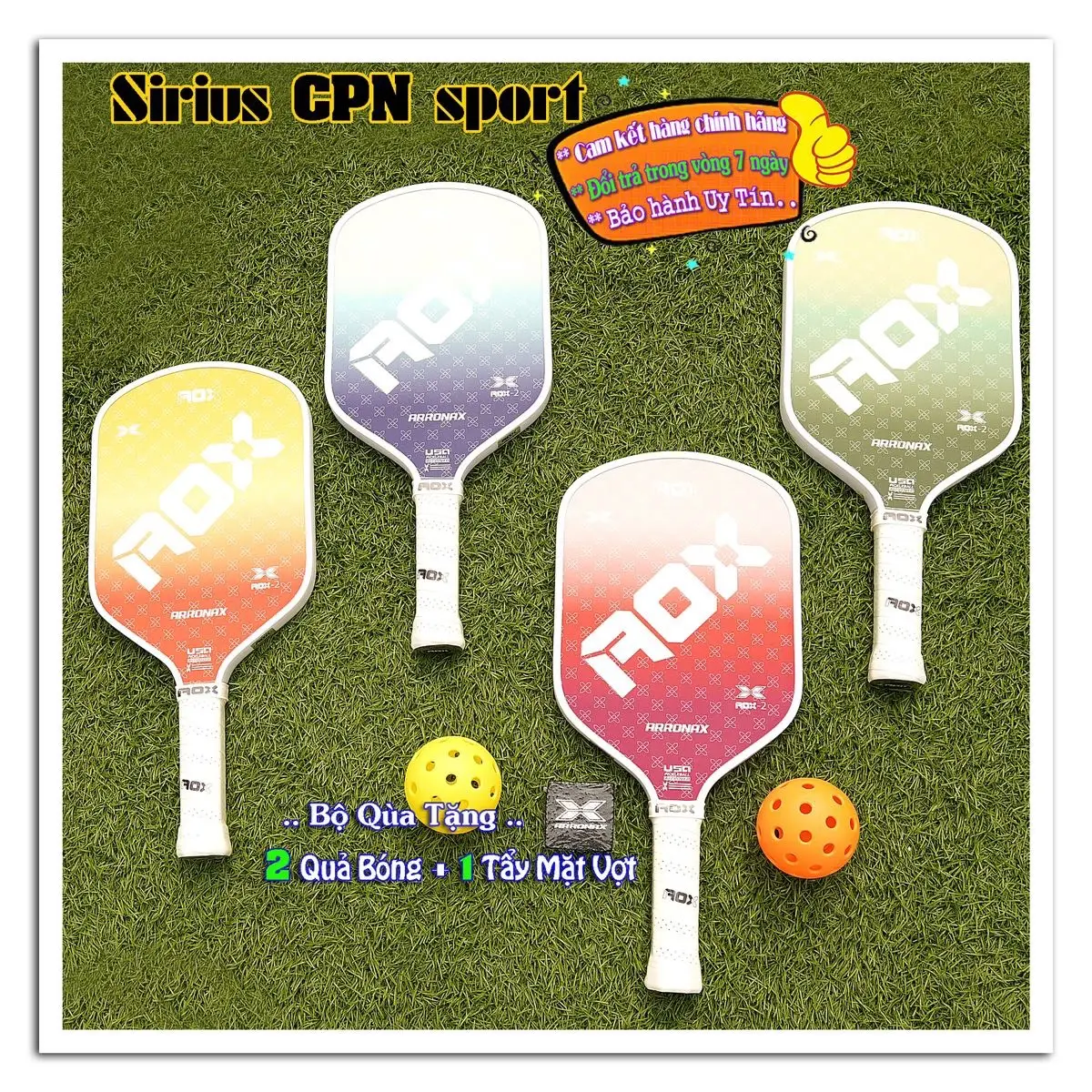 ￼Vợt pickleball Arronax AOX-2 Chính hãng sợi thủy tinh, mặt nhám,phù hợp mọi trình độ