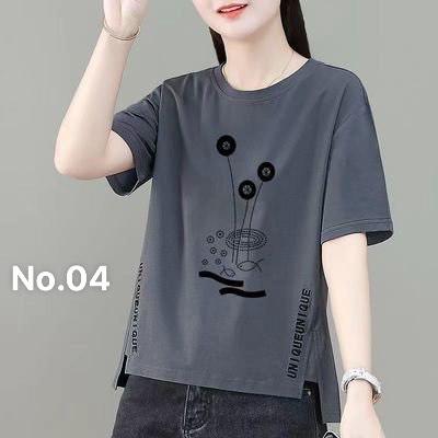 áo thun nữ in hoa sẻ tà 5 màu Top Cổ Tròn Women