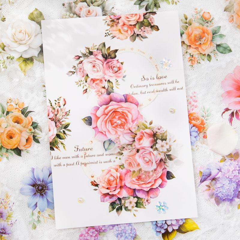 Product Introduction of Random Color Flower Pattern Scrapbooking Sticker (1 Roll), Waterproof PET Decorative Collage Sticker, DIY Scrapbooking Adhesive Sticker Tape, Handmade Crafts 13