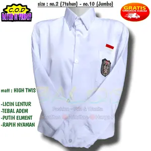 ameL Seragam SD Putih Elmen Licin Kilat Siswa-Siswi Sekolah Kemeja Panjang Baju Casual Katun Pria