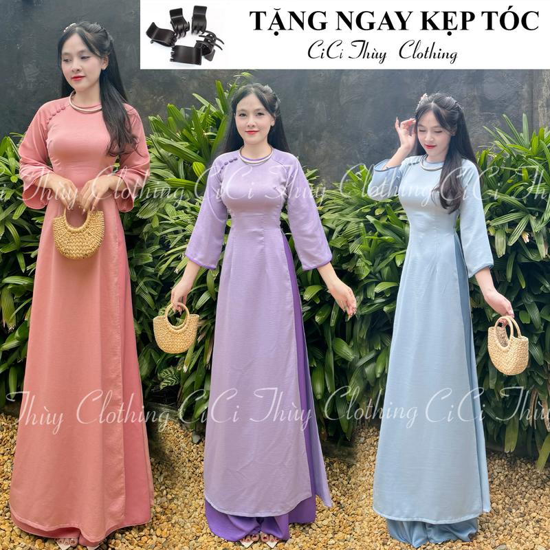 Product Introduction of Áo Dài Tây Thi Cổ Tròn Phối Viền Cổ Tay Có Cúc Xinh Xỉu, Phù Hợp Cho Chị Em Đi Chơi, Đám Hỏi, Đi Dạy - CiCi Thùy Clothing Nữ 2