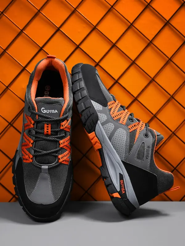 Men's Casual Colorblock Lace Up Low Top Safety Shoes, Breathable Lightweight Anti-spur Anti-crush Casual Safety Shoes, Work & Safety Footwear for Men 3