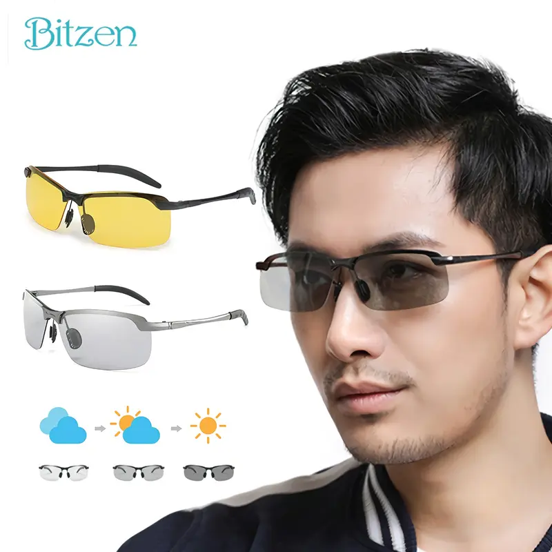 BITZEN Kacamata Potokromik Photochromic Hitam Frame Polarized Malam Lensa Eyewear 0