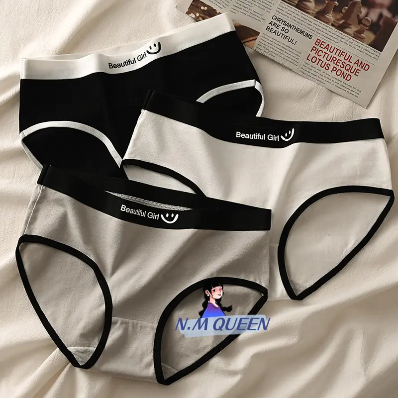 Underwear Cotton Middle mid-waist Korean fashion panty plain color panty