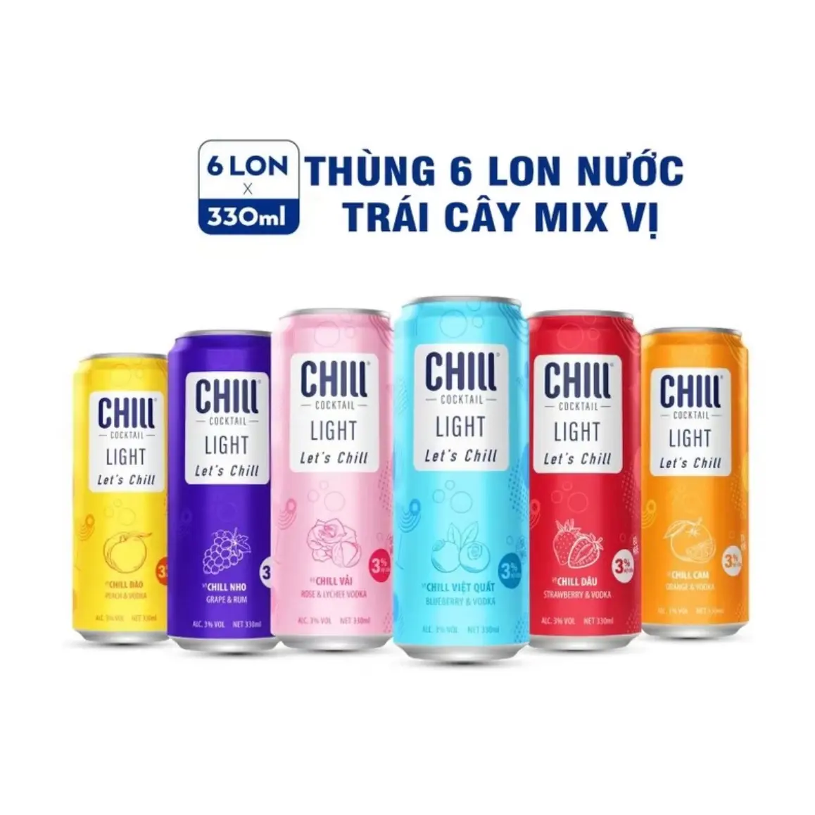 Thùng 6 lon nước trái cây mix 6 vị