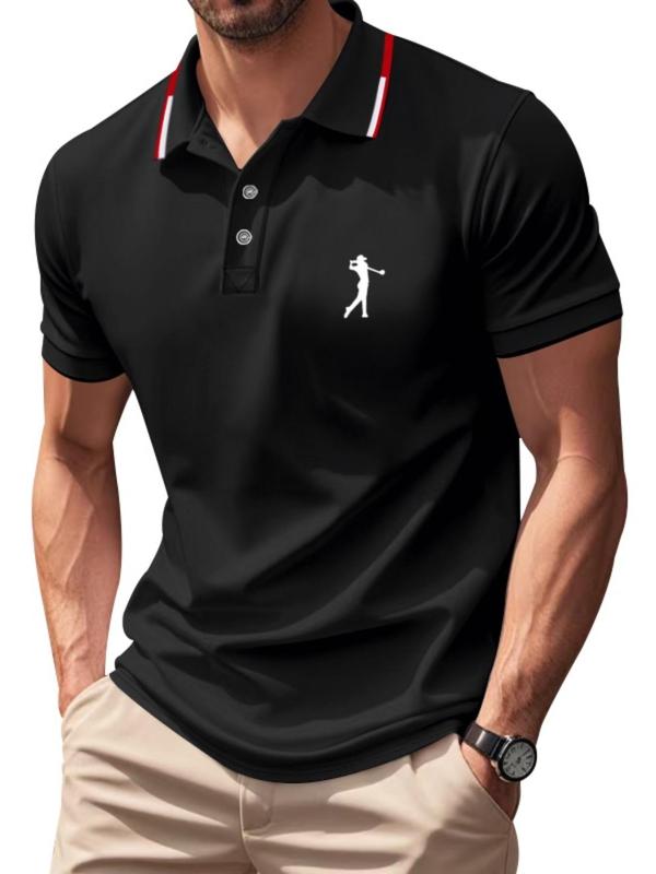 Men's Cartoon Print Mock Neck Polo Shirt, Regular Fit Casual Short Sleeve Top for Summer, Fashion Men's Clothes for Daily Wear, Tropical 5