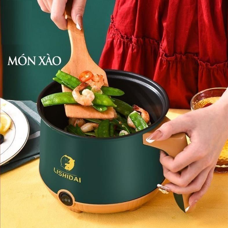 Nồi lẩu điện mini đa năng, ca nấu mì 2 tầng tặng giá hấp nướng, luộc, chiên chống dính Nồi Điện 6
