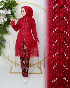 DJ Collection 21  Setelan Kebaya Kancing 1000 Payet Tunik Kebaya Tunik Panjang Kebaya Busui Brokat Halus Kancing 1000 hias payet cocok buat seragaman Kondangan - Baju Atasan Kebaya - Baju Pesta Kondangan - Kebaya Bawahan Batik - Motif