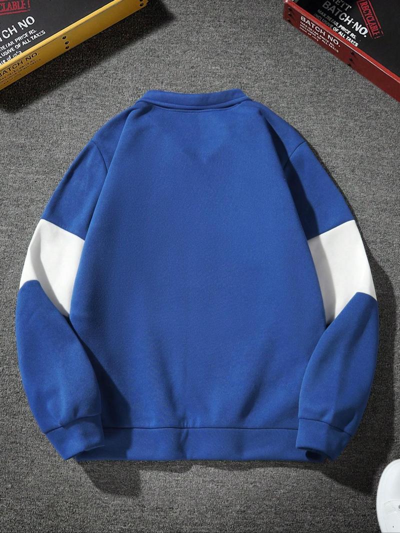 Product Introduction of Men's Regular Fit Letter Print Contrast Binding Sweatshirt, Casual Long Sleeve Hoodie for Fall & Winter, Men's Clothes for Daily Wear, Tops 8