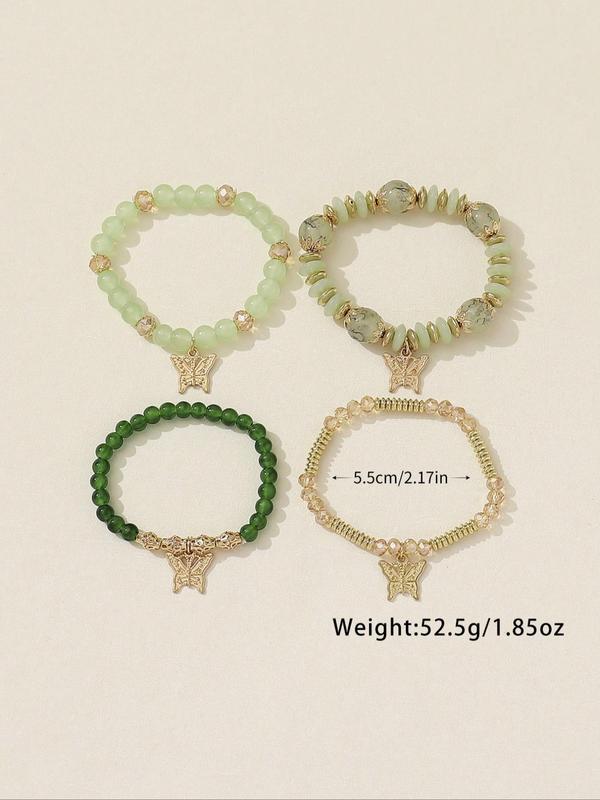 Fashionable Temperament Butterfly Charm Decor Beaded Bracelets, 4pcs/set Boho Style All-match Beaded Bracelet, Fashion Jewelry for Women & Girls 6