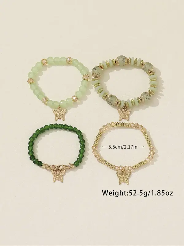 Fashionable Temperament Butterfly Charm Decor Beaded Bracelets, 4pcs/set Boho Style All-match Beaded Bracelet, Fashion Jewelry for Women & Girls 6
