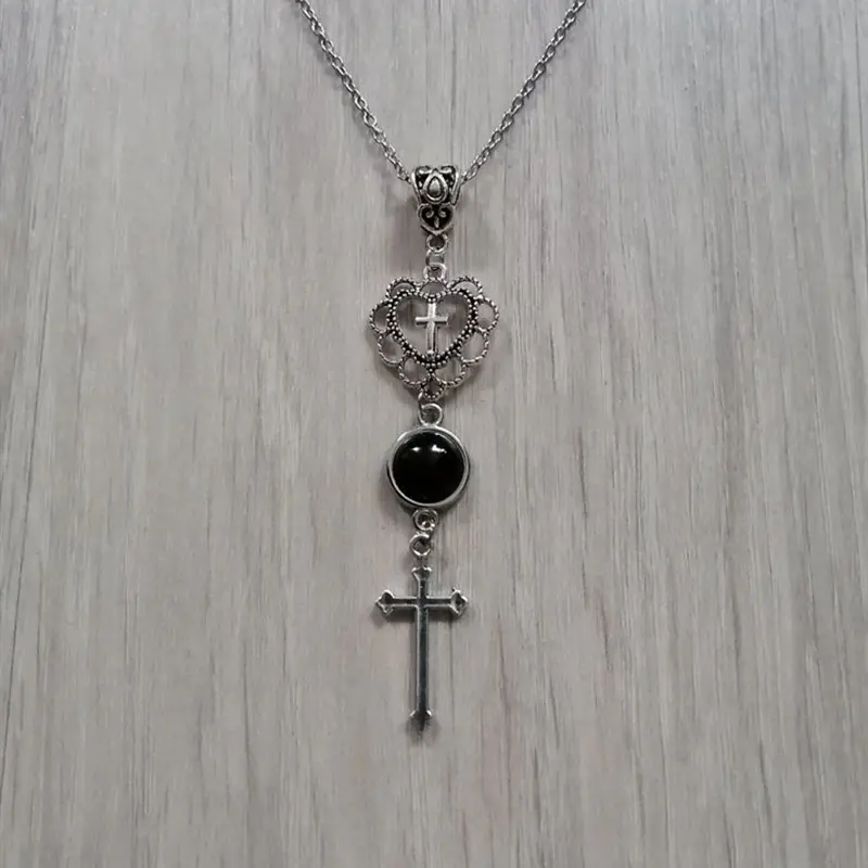 European and American Personalized Retro Hipster Love Crystal Cross Hip Hop Pendant Necklace Sweater Chain Accessories