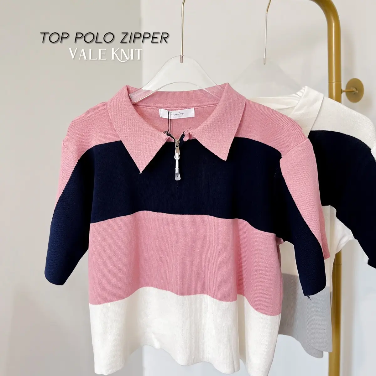 [ Limited Bangkok ] Top Polo Zipper - Vale Knit Wanita Atasan Polos Kaos Baju Panjang Pendek