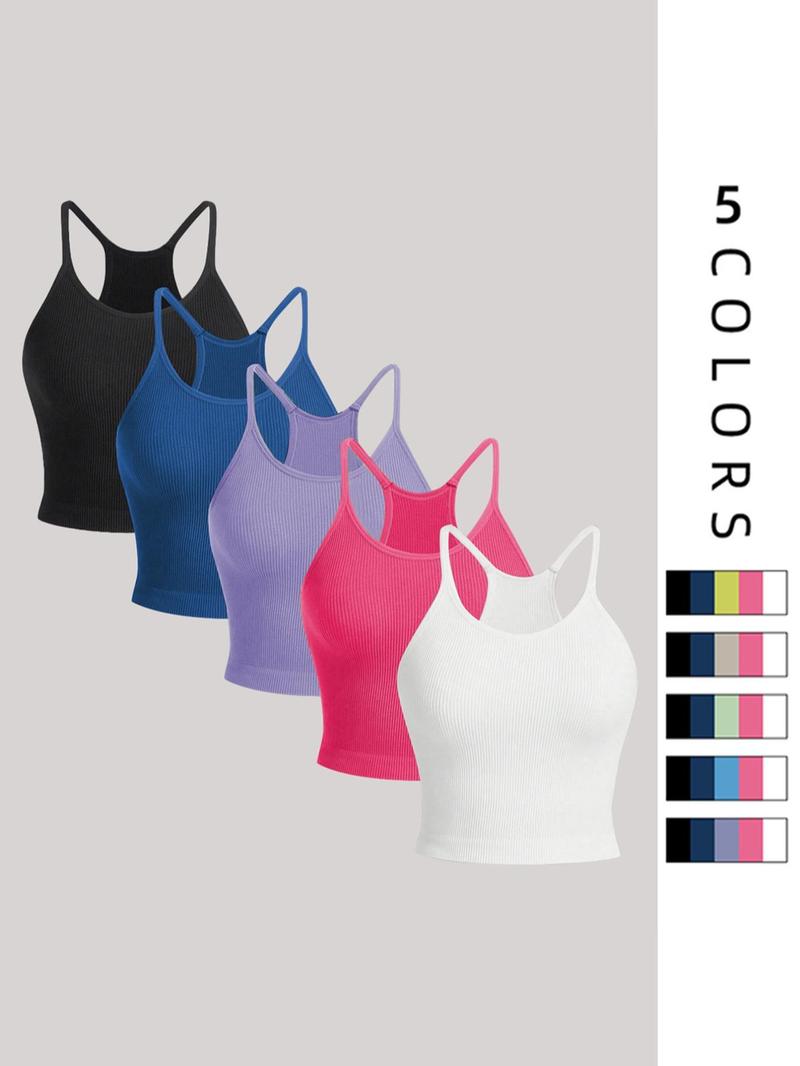 Product Introduction of Women's Plain Round Neck Crop Sports Tennis Vest, Sporty  Comfortable  Breathable Sleeveless Ribbed Crop Cami Top for Gym Workout, Running Vest, Women's Tops, Summer Outfits 2024, Running Vest, Ladies Pickleball Sportswear for Summer, Summer Gym Clothing 6