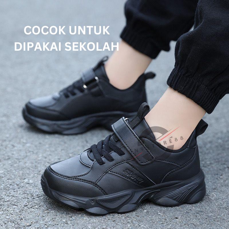 Sepatu sekolah full hitam bahan kulit untuk Sd smp sma 2