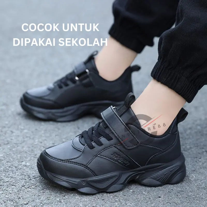 Sepatu sekolah full hitam bahan kulit untuk Sd smp sma 2
