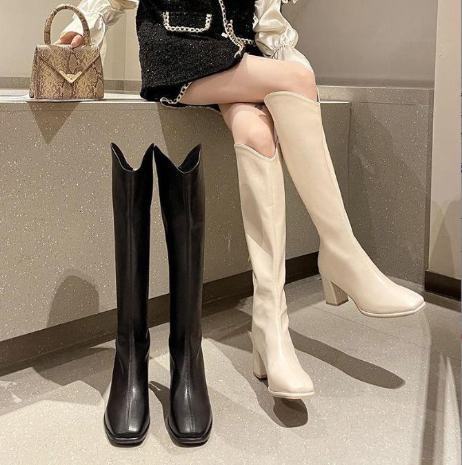 BỐT DÀI CỔ V DA LÌ SANG CHẢNH 7P DA MỀM KHÓA SAU HÀNG QC B21 Nữ GiàY Nữ GiàY Nữ GiàY Boot Women Shoes Cao Su Cổ Cao giày remy