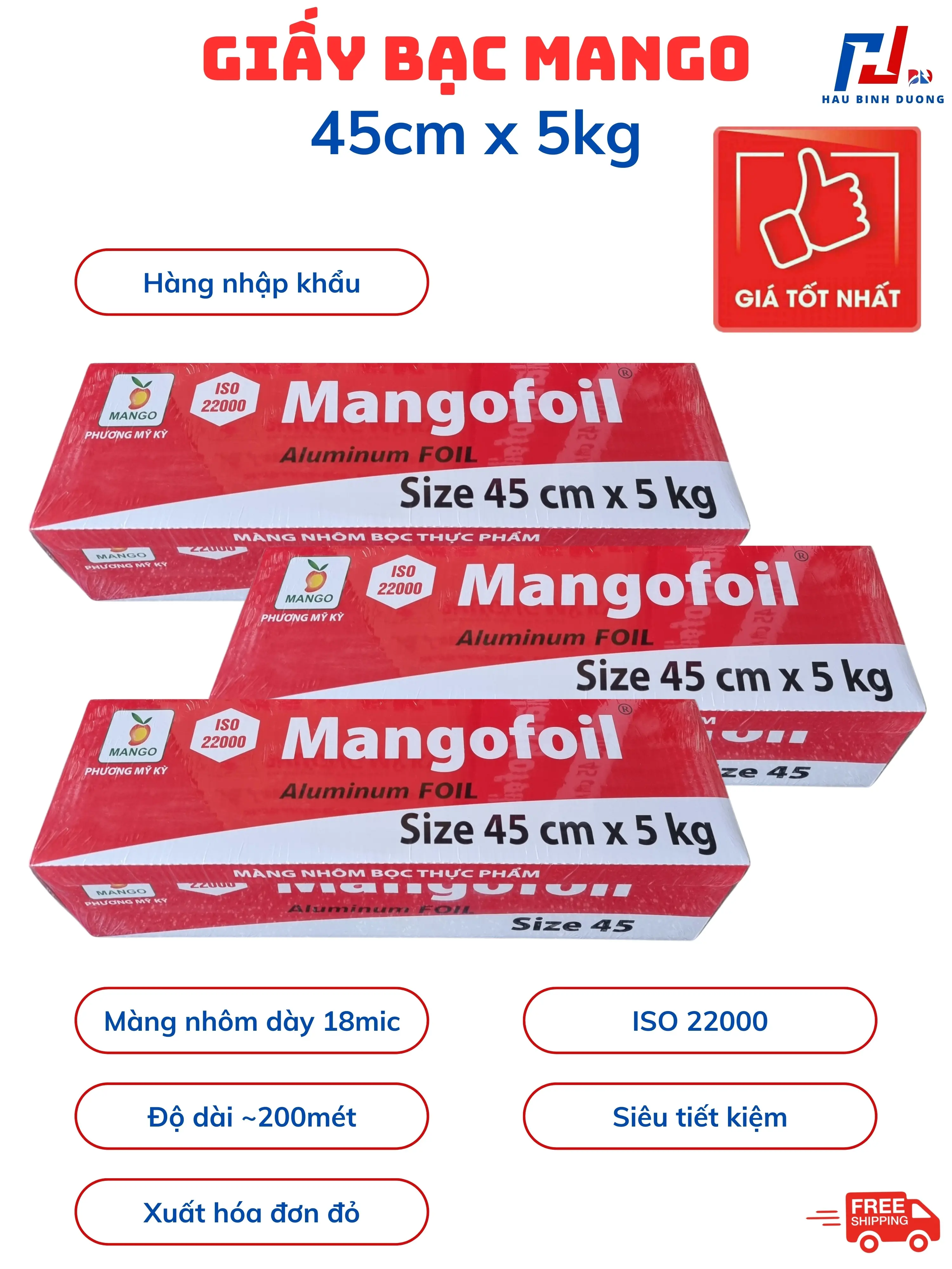 Giấy bạc 45cm x 5kg MANGO, Giấy bạc nhập khẩu, Độ dày 18mic