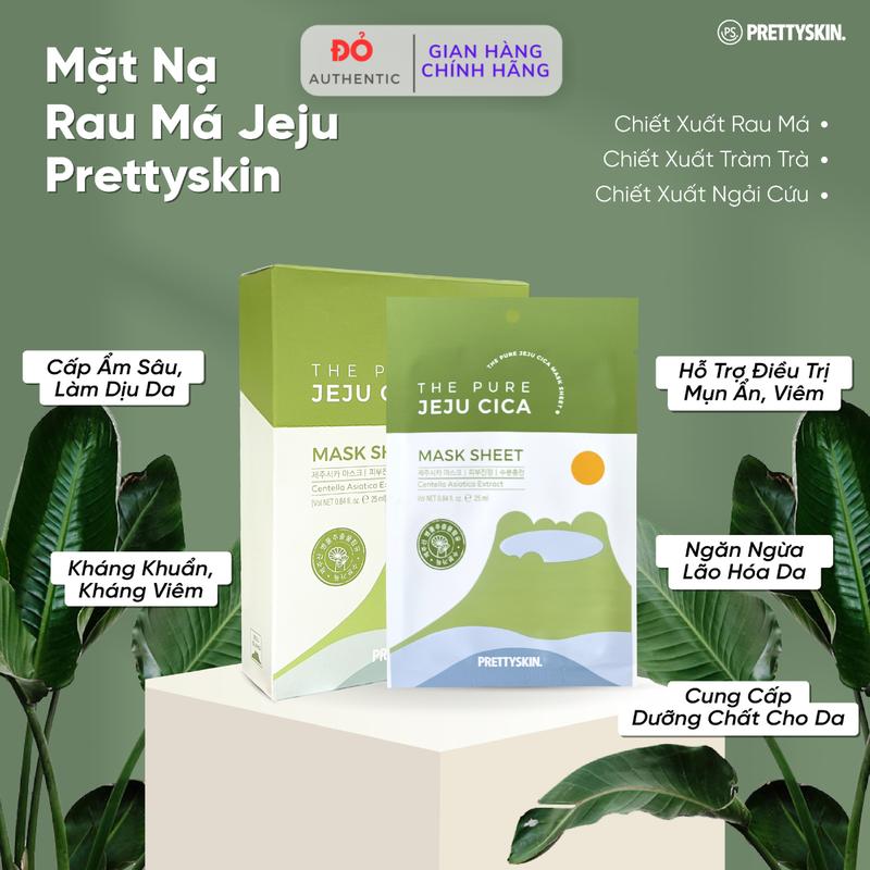 Mặt nạ Pretty Skin The Pure Jeju Cica 25ml - Rau Má - Nữ, Skincare Women Cosmetics mask sheet