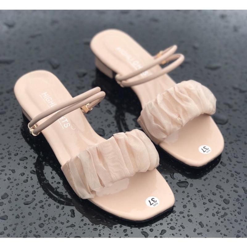  Guốc nữ mang 2 kiểu quai nhún voan giày sandal cao gót DéP Shoes 