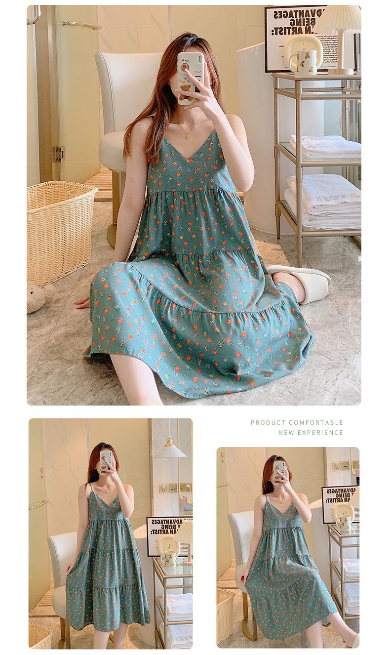 Product Introduction of Summer 2024 New Suspender Nightdress Women's Pure Desire Style Thin Poplin Pajamas Home Wear Sweet for Outer Wear Artificial Cotton Midi Dress 18