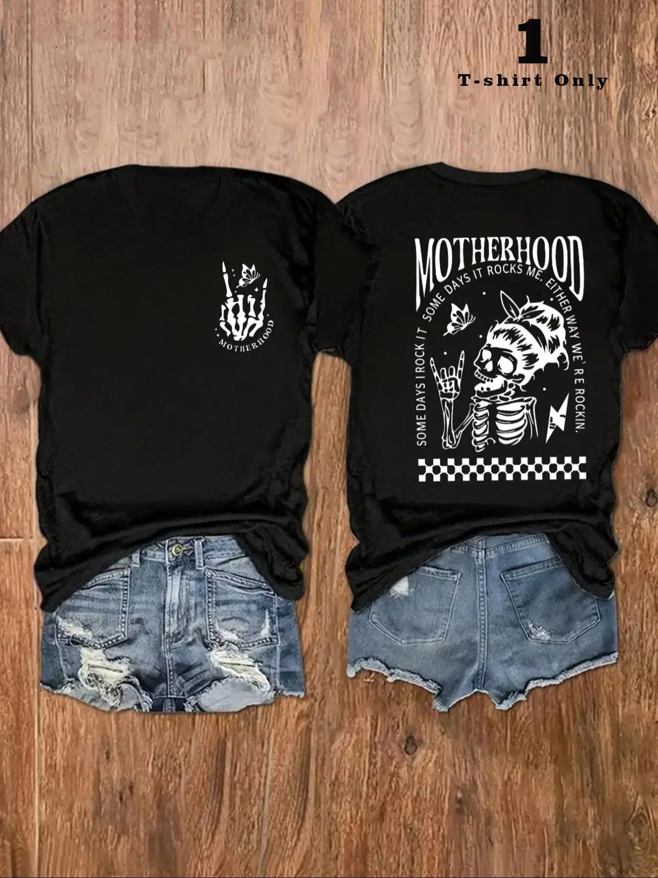 Women's Skull & Butterfly Print Short Sleeve Tee, Casual Graphic Round Neck T-Shirt for Daily Wear, Ladies Clothes for All Seasons, Summer Tops