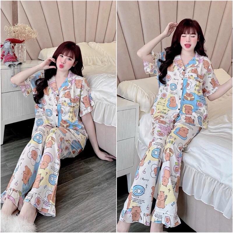Đồ Bộ Bigsize 55-100kg Chất Đũi Xốp mềm mát hoạ tiết dễ thương cho nữ mặc nhà M4 1