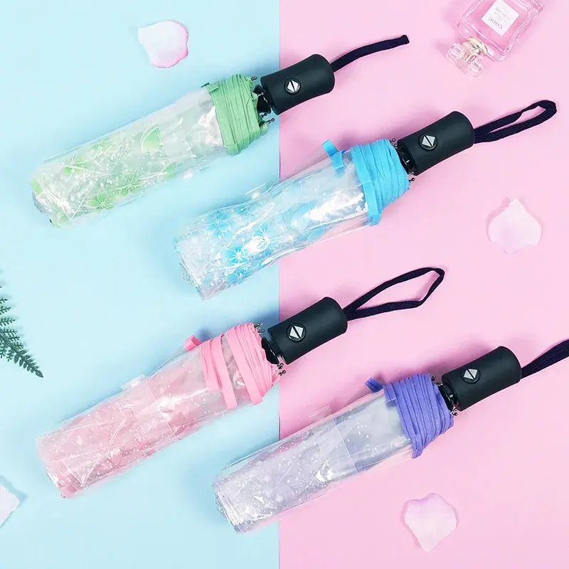 Tự Động Gấp Trong Suốt Sakura Vòm Tay Cầm Dài Ô Apollo Ô Phong Cách Nhật Bản Tươi Mới Hiệu Suất Sinh Viên Bán Buôn