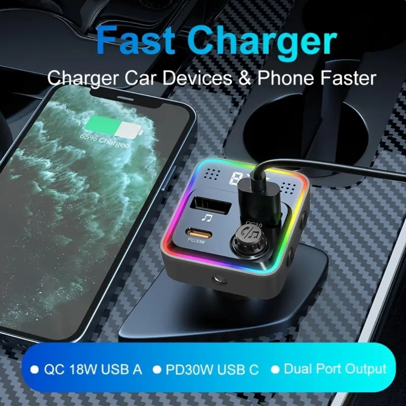 Dual USB Ports Car Charger for Phone, Car MP3 Player with Wireless FM Transmitter, Multifunctional Car Charger, Universal Car Electrical Appliances, Lights, LED 5