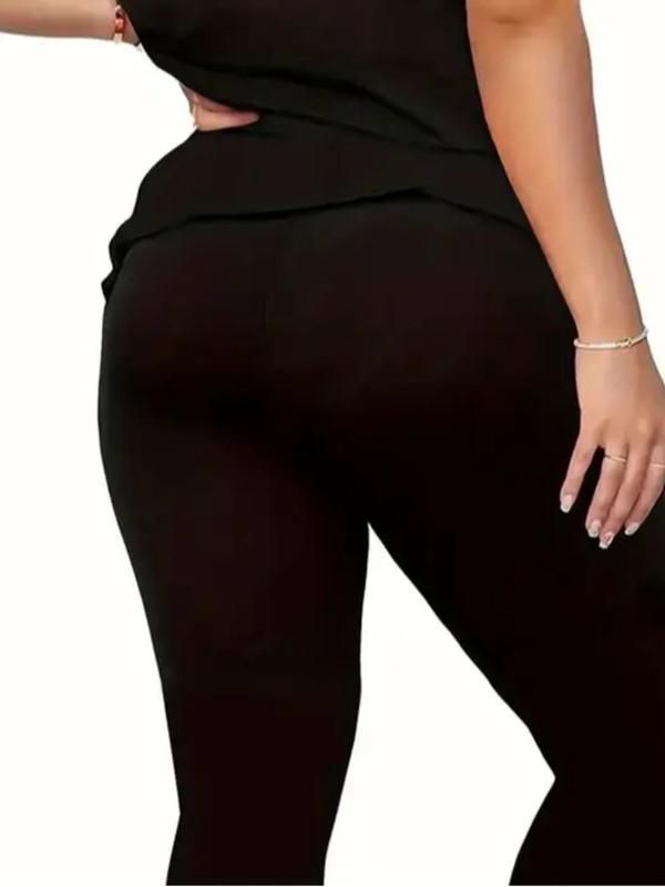 Plus Size Two-Piece Set Letter Print Skinny Pants Set, Casual Short Sleeve T-Shirt & Leggings, Fashion Outfits for Daily Wear, Women's Outfits for All Seasons 5