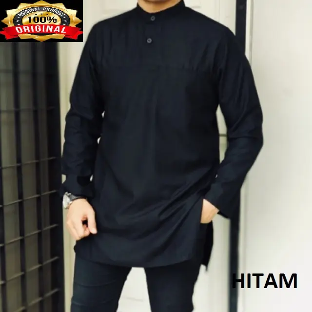 Baju koko bahan toyobo dewasa lengan panjang Jumbo M sampai 8XL kurta pakistan big size polos terbaru 2024 HITAM Kurta Pakistan premium Kantong Katun Kantong Katun
