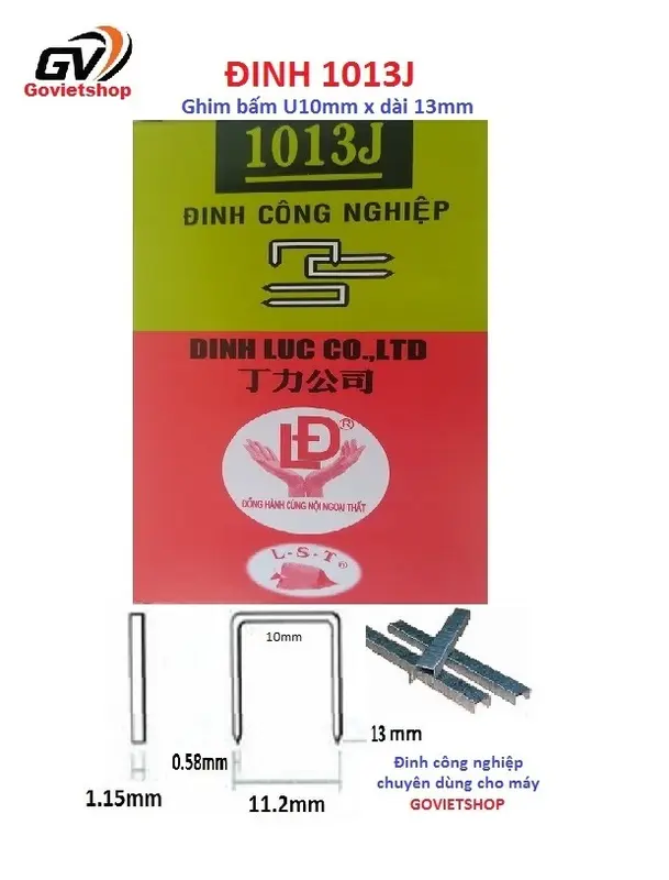 Đinh 1013J - LĐ hình con Cá - hộp 5.000 cây ghim U10 x chân dài 13mm - sử dụng nạp Máy bắn đinh J10 bắn gỗ ván 8