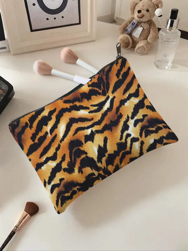 Tiger Stripe Pattern Makeup Bag, Casual Fashion Lightweight Multi-functional Makeup Bag, Travel Makeup Bag, Suitable for Leisure Travel, Business Trips 4