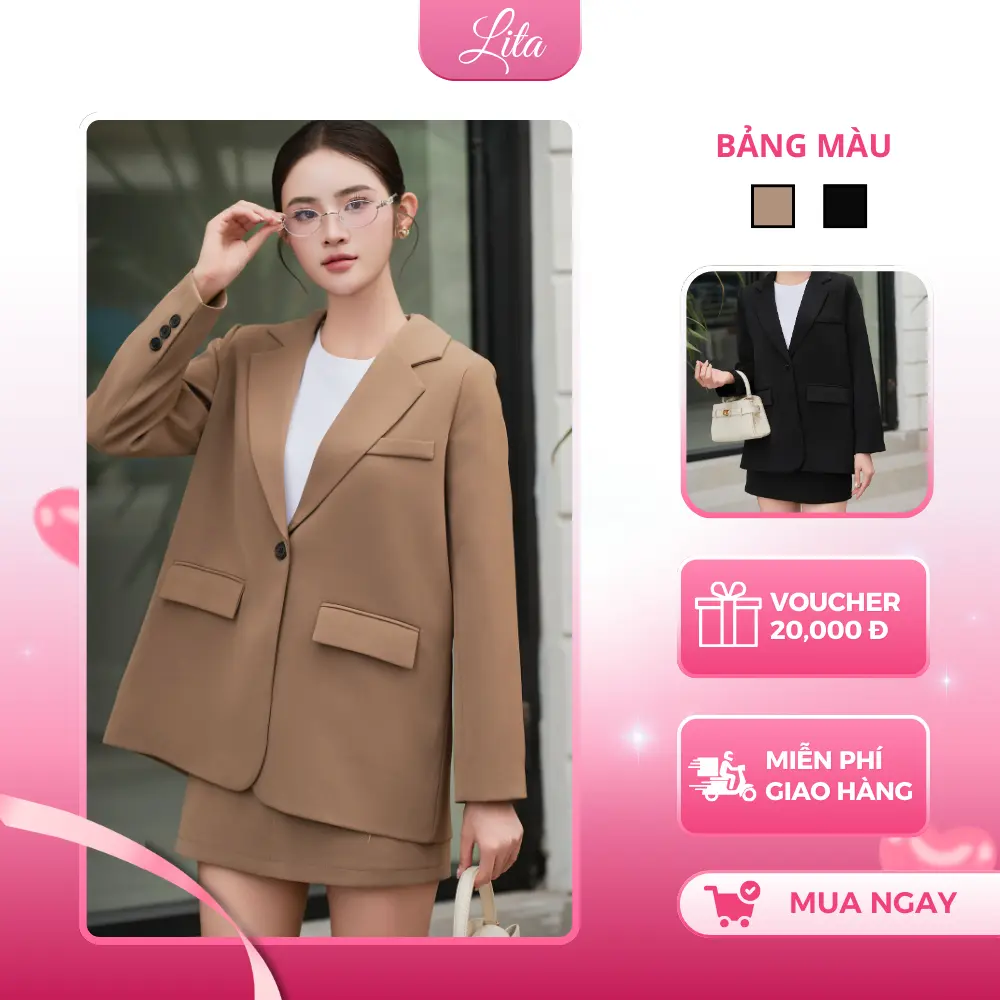 SET Váy Công Sở Cá tính LITA SV07- Áo Blazer Có Cổ Dài Tay Phong Cách Thanh Lịch Kèm Chân váy Chữ A
