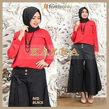 Setelan Muslim Set 3 in 1 Kazka Baju Celana Kulot Kancing Karet Panjang Wanita Dewasa 1