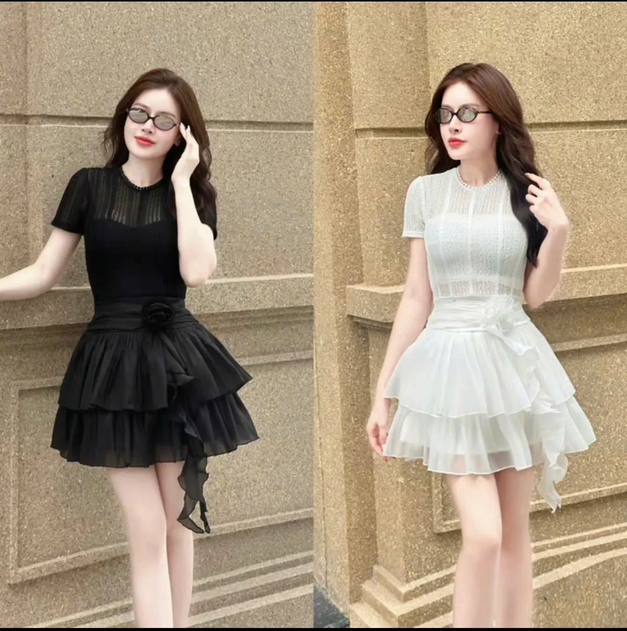 Đầm tiệc voan tơ phối ren lưới dành cho bigsize 55kg - 90kg - Váy, Nữ