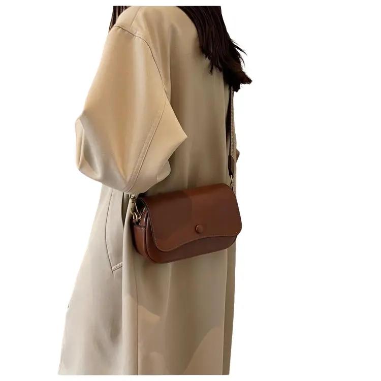  SIZE:20X13X7 Xinyi Bag Túi đeo chéo nữ dạng hộp nắp gập,da mền màu nâu,đơn giản_Quảng Châu Bag Đeo Vai Len Bag Đeo Vai 