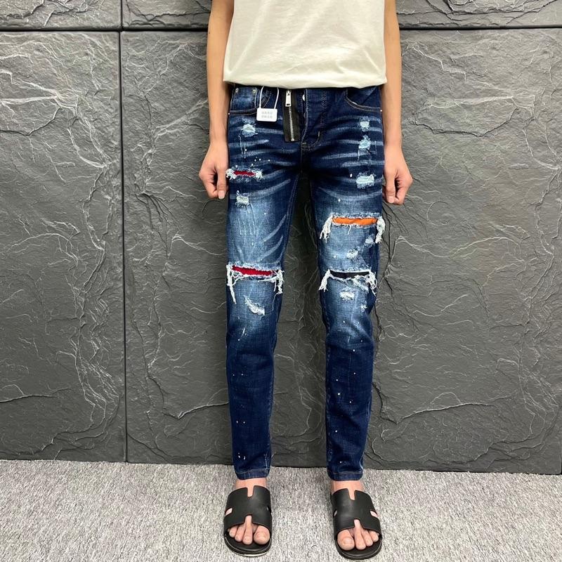 Quần jean xanh vá lót 3 màu đỏ cam và đen mix khoá host neww 2025