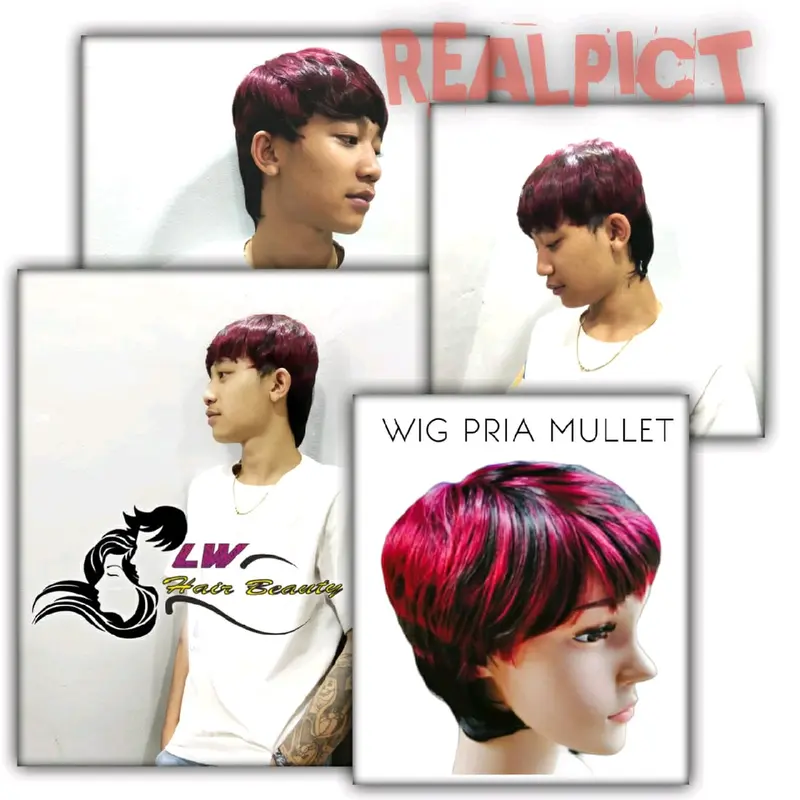 Wig Pria Mulllet Merah 2