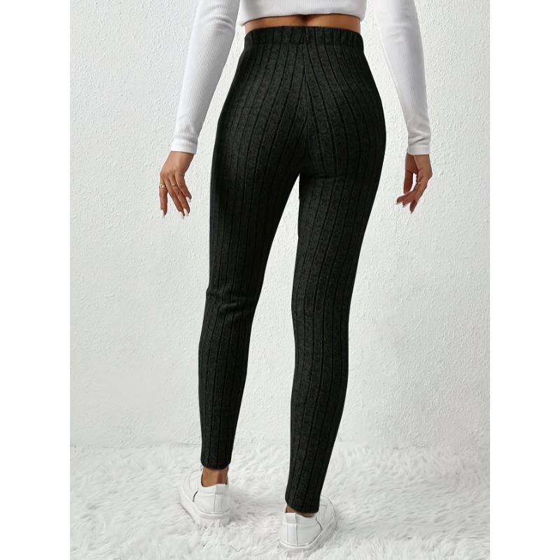 Product Introduction of Women's High-Waist Ribbed Knit Leggings - Slimming, Stretchy Solid Color with Decorative Drawstring, Cozy & Chic for Fall/Winter, Machine Washable 24