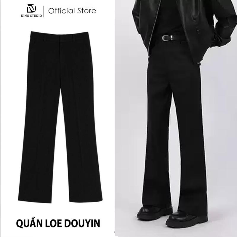 Quần Tây Ống Loe Nam Phong Cách Douyin Phủ Giày, Quần Âu Loe Nam Màu Đen Tôn Dáng Che Khuyết Điểm Menswear Nhung