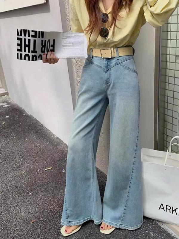 (QB541) Quần jean suông cạp V túi nhọn viền nổi MAIDO TRENDY quần ống đứng nữ